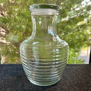 Vintage Anchor Hocking Beehive Ribbed Lidded Clear Glass Carafe Vase